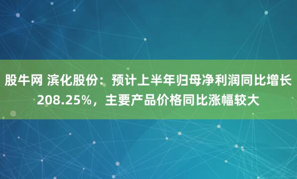 股牛网 滨化股份：预计上半年归母净利润同比增长208.25%，主要产品价格同比涨幅较大